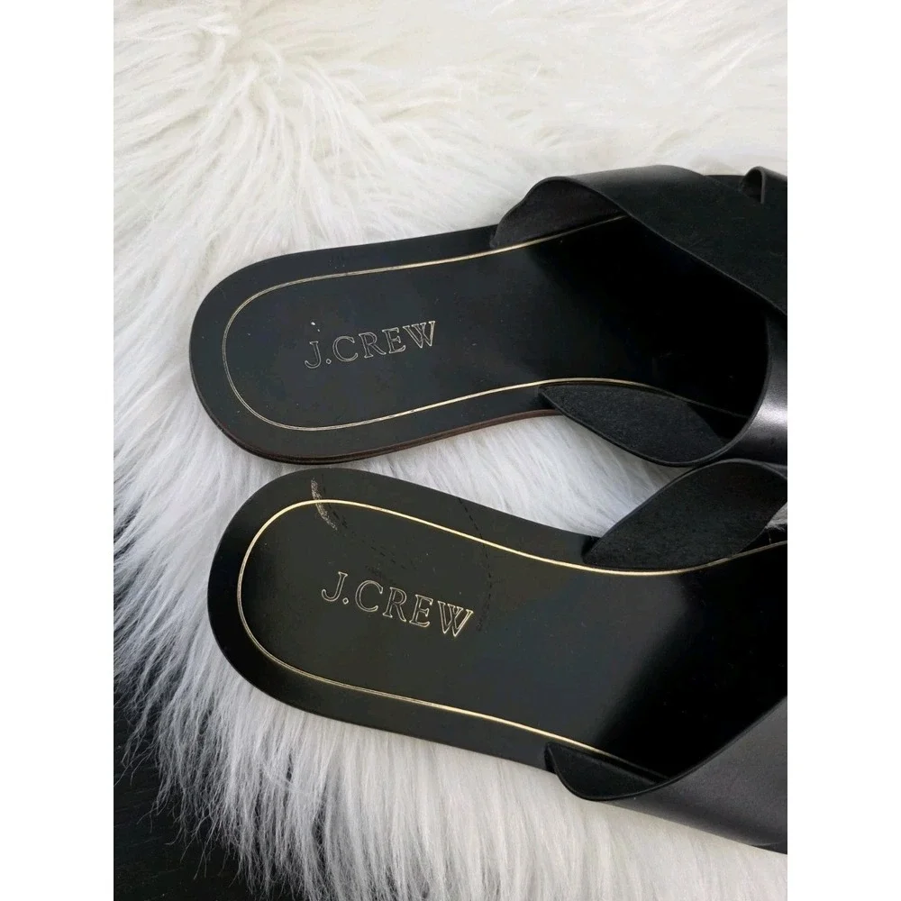 J. Crew Cypress Criss Cross Sandals Slides Women's size 9 Black Leather